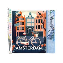 Peinture Par Numéro Figured'art Affiche Vintage Amsterdam - Activité Manuelle Kit De Loisir Créatif Diy Numéro D'Art Complet - 40x50cm Sans Châssis En