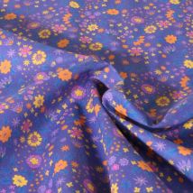 Tissu Popeline De Coton Légère Fleuris Jaune Et Parme Sur Fond Violet - Au Mètre - Craftine