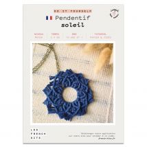 Bijoux Macramé - Grand Pendentif Soleil Bleu - Infocrea