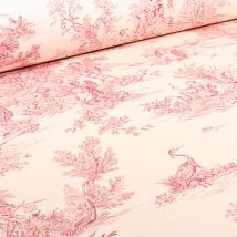 Tissu Toile De Jouy Grande Largeur Au Fil Du Temps Rouge - Au Mètre - Craftine