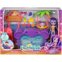 Coffret Enchantimals Sunshine Beach : Piscine En Forme De Singe + Poupee Et Animal - Figurine 15 Cm - 10 Pieces - Mattel Htw73 - Enchantimals