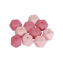 Perles En Silicone Hexagone, 14mm Ø, Tons Roses, 10 Pièces - Rayher