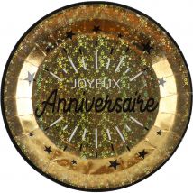 10 Assiettes Anniversaire Etincelant Or - Santex
