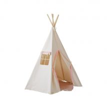 Tente Tipi Fluffy Pompoms Avec Tapis - Beige, Rose - Moi Mili
