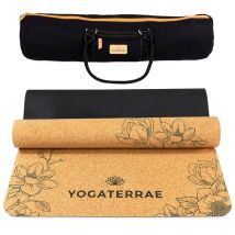 Tapis Yoga Antidérapant Liège-caoutchouc Naturel Magnolias 183x66x0,5cm + Sangle + Sac De Transport - YOGATERRAE