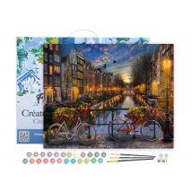 Peinture Par Numéro Figured'art Avec Cadre - Canal Amsterdam - Kit De Loisir Créatif Diy Numéro D'Art Complet - 40x50cm Toile Tendue Sur Châssis