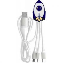 Yello Koko Câble 5 En 1 Andy Xxl Micro Usb / Usb C / Lightning Vers Usb A Et C Fusée 1m Blanc / Bleu - Yello Koko