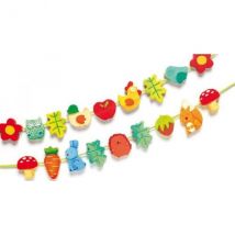 16 Perles A Enfiler En Bois Filanature + 2 Cordons - Djeco - Dj06167 - Djeco
