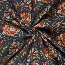 Tissu Voile De Coton Batik Jaipur Fleuris Sur Fond Bleu Indigo - Craftine