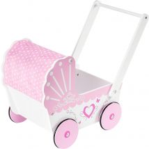 Landau Poussette Pour Poupée En Bois Pour Enfants - Poussoir 47*26,5*40 Cm - Chariot Rose - Mamabrum