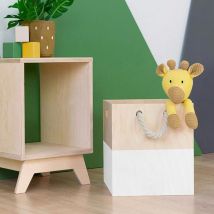 Boîte De Rangement Bois Modèle 3 - Poignées Corde - Blanc Et Bois Naturel - 33 X 33 X 37 Cm - Benlemi