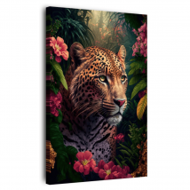 Tableau Sur Toile Léopard Fleuri 45x65 Cm - Ceanothe