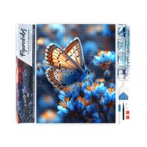 Diamond Painting Broderie Diamant Figured’art 40x50cm Toile Entière Roulée Avec Diamants Carrés - Papillons Et Fleurs Bleues - Figured'Art