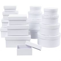 Boîtes , H : 3,5+4,5+5,5+6,5 Cm, Dim. 8,5x11,5+11x14 Cm, Le Contenu Peut Varier , Blanc, 16 Pièces/ 1 Pq. - CC Hobby
