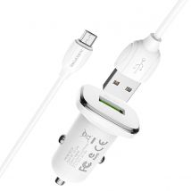 Borofone Chargeur Voiture Avec Qc3.0 Et Câble Micro Usb 1m Charge Rapide Blanc