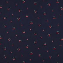 Tissu Coton Enduit Cerises Sur Fond Bleu Marine - Au Mètre - Craftine