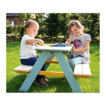 Table En Bois Multicolore Nicky Pour 4 Personnes Avec Bancs - Pinolino