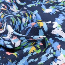 Tissu Viscose Pinceau Sur Fond Bleu Marine - Au Mètre - Craftine