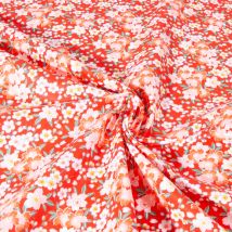 Tissu Coton Imprimé Arty Floral Lia Sur Fond Rouge - Au Mètre - Craftine