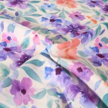 Tissu Voile De Viscose Digital Fleurs Lilas Aquarelle Sur Fond Blanc Cassé - Craftine