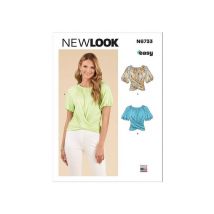 Patron New Look 6733 - Hauts Cache Cœur Ou Col Rond (xs-s-m-l-xl-xxl) Taille N°fr 34-54