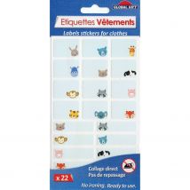 22 Etiquettes Textiles - Petits Animaux - Non Thermocollantes - 2 Formats - Global Gift