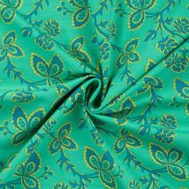 Tissu Jersey Coton Imprimé Floral Sur Fond Vert - Au Mètre - Craftine