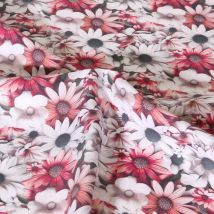 Tissu Viscose Sanfor Pink Daisy Rose Sur Fond Blanc - Craftine