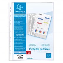 Sachet De 100 Pochettes Perforées Polypropylène Lisse 5/100e - A4. - Cristal - X 10 - Exacompta