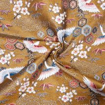 Tissu Jacquard D'Ameublement Tissé Teint Grues Sur Fond Or - Au Mètre - Craftine