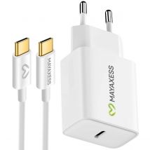 Mayaxess Chargeur Secteur 20w Pour Samsung Galaxy S25 + Câble Usb-c 1m Blanc