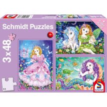 Puzzle 48 Pièces - Princesse, Fée, Et Sirène (3x48 Pièces) - Schmidt Spiele