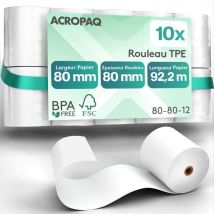 10 Rouleaux De Caisse 80x80x12mm- Thermique 92,2 M-terminaux De Paiement- 10 Bobines Tpe- Sans Bpa- Dimension Universelle- Acropaq - Acropaq