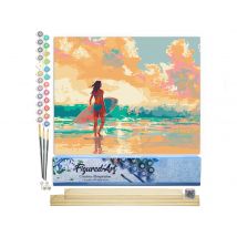 Peinture Par Numéro Figured'art - Surfeuse À L'Aube - Kit De Loisir Créatif Diy Numéro D'Art Complet - 40x50cm Toile Roulée + Châssis En Bois À