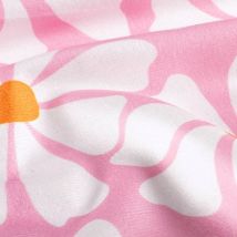 Tissu Toile De Polycoton Marguerites Lunaka Blanches Sur Fond Rose Bonbon - Au Mètre - Craftine