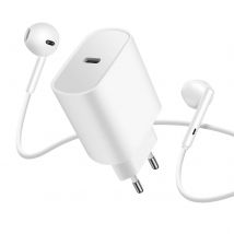 Pack Chargeur Secteur Usb-c 20w Et Écouteurs Filaires Usb-c Blanc - Avizar