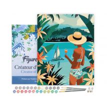 Peinture Par Numéro Figured'art Avec Cadre - Femme Et Océan - Kit De Loisir Créatif Diy Numéro D'Art Complet - 40x50cm Toile Tendue Sur Châssis