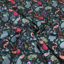 Tissu Popeline De Coton Imprimé Motif Indien Goa Sur Fond Vert Foncé - Au Mètre - Craftine