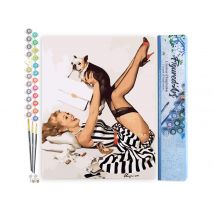 Peinture Par Numéro Figured'art Pin-up En Robe Et Son Chien - Activité Manuelle Kit De Loisir Créatif Diy Numéro D'Art Complet - 40x50cm Sans Châssis
