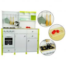 Cuisine En Bois Pour Enfants Paula Verte Et Blanche Avec Éléments Ouvrants