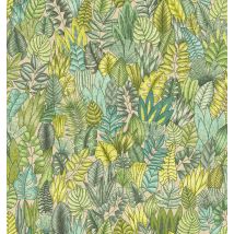 Tissu Lin D'Ameublement Feuillages Vert Sur Fond Blanc Cassé - Craftine