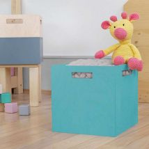 Boîte De Rangement Bois Modèle 1 - Poignées - Bleu Turquoise - 33 X 33 X 37 Cm - Benlemi