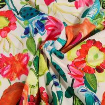 Tissu Jersey Imprimé Fleurs Éclatantes Sur Fond Blanc - Au Mètre - Craftine