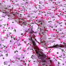 Tissu Popeline De Coton Fleurs Fuschia Lilou Sur Fond Blanc - Craftine