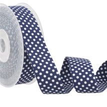 Bobine 15m Ruban Pois Polyester Bleu Marine Et Blanc - MyMercerie