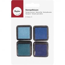 Tampon Encreur Mini Kit - Boys, 3x3cm, Teintes Bleues, 4 Pces - Rayher