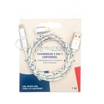 Yello Koko Câble Fastcharge Kami Plat 3a Usb Vers Microusb / Usb-c / Lightning 1m Blanc - Yello Koko