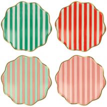 8 Assiettes Festives À Rayures Avec Finition Dorée - Meri Meri