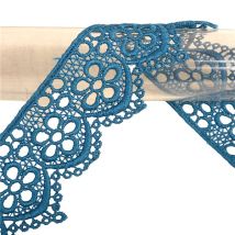 Bobine 13,7m Guipure Fleurs 42mm Bleu Canard - MyMercerie
