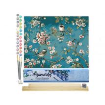 Peinture Par Numéro Figured'art - Fleurs Et Oiseaux 2 - Kit De Loisir Créatif Diy Numéro D'Art Complet - 40x50cm Toile Roulée + Châssis En Bois À